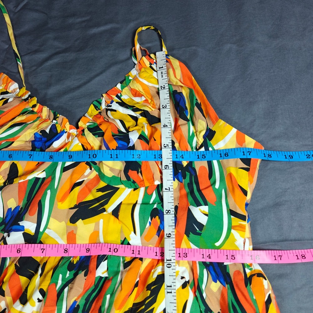 Commense Abstract Print Maxi Dress Orange Green Blue Ruffle Hem NWT Large - Picture 9 of 16